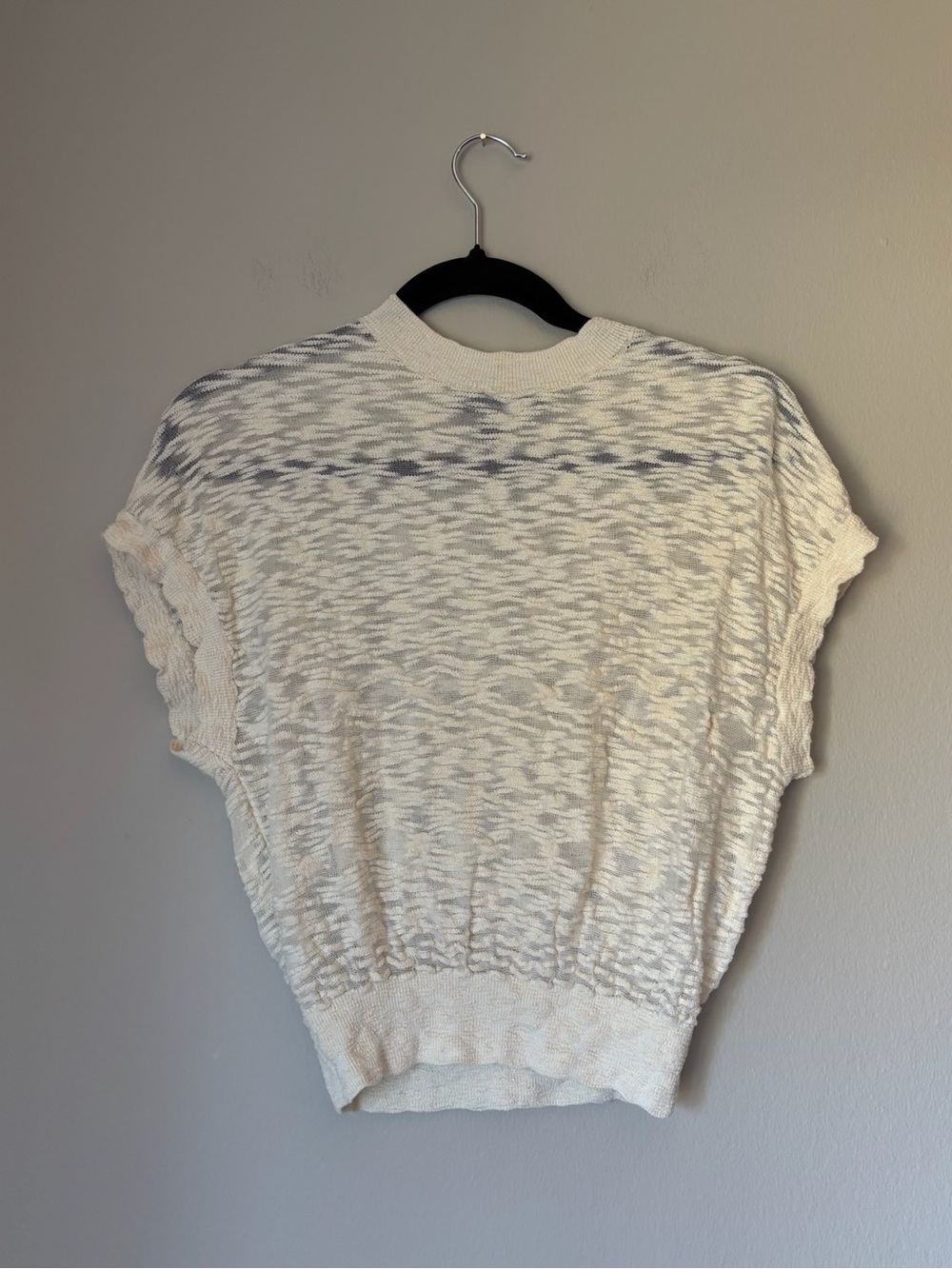 White House Black Market Cream Marled Short Sleeve Knit Top
